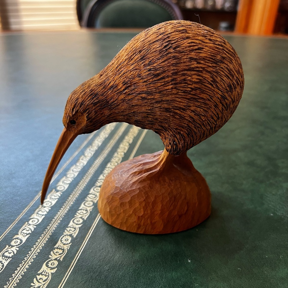 Handmade Carved Kiwi Bird Wooden Statue from New Zealand